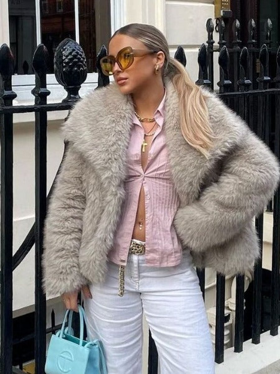 Women's Fluffy Long-Sleeve Open-Front Faux Fur Coat