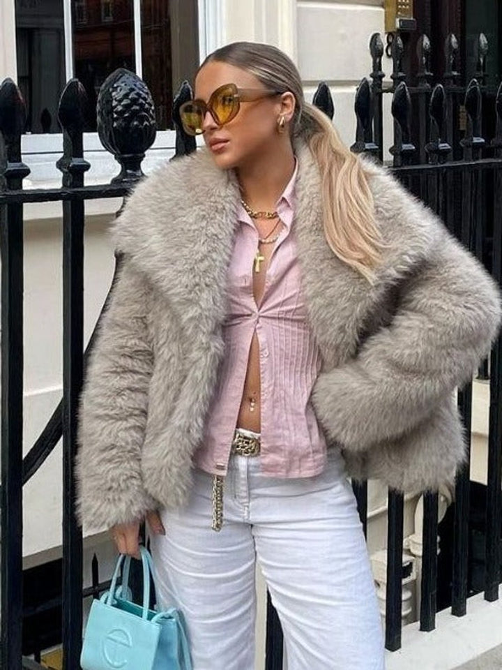 Women's Fluffy Long-Sleeve Open-Front Faux Fur Coat