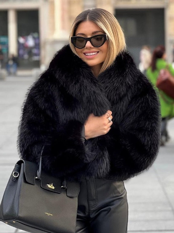 Women's Fluffy Long-Sleeve Open-Front Faux Fur Coat
