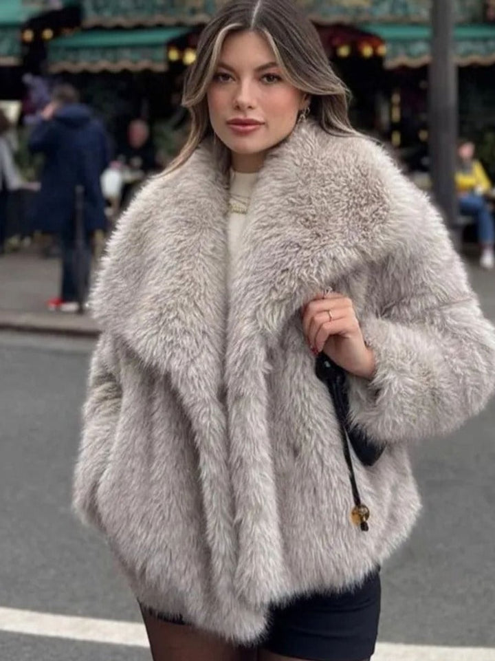 Women's Fluffy Long-Sleeve Open-Front Faux Fur Coat