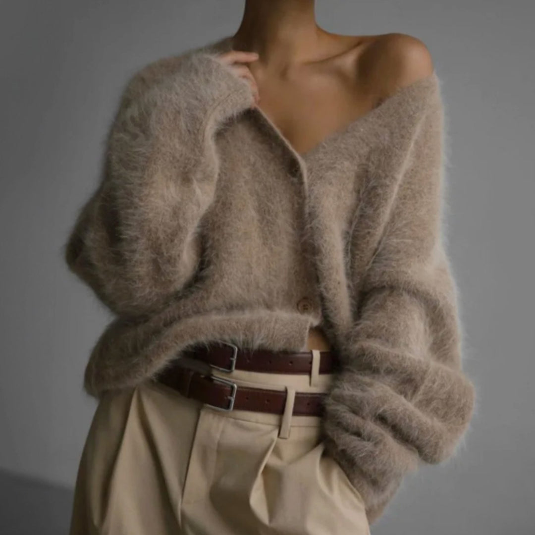 Women's Fluffy Oversized Knit Cardigan Button-Front