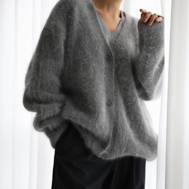 Women's Fluffy Oversized Knit Cardigan Button-Front