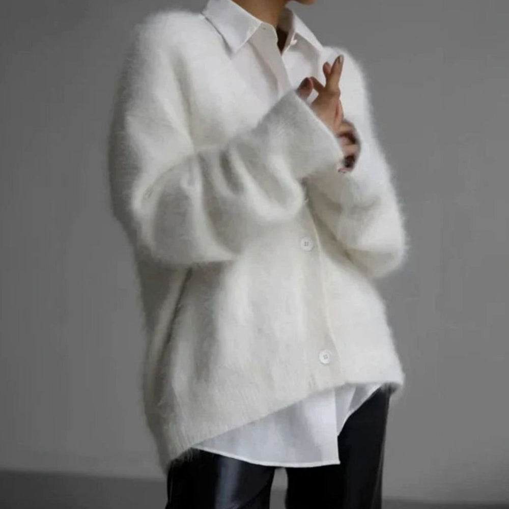 Women's Fluffy Oversized Knit Cardigan Button-Front