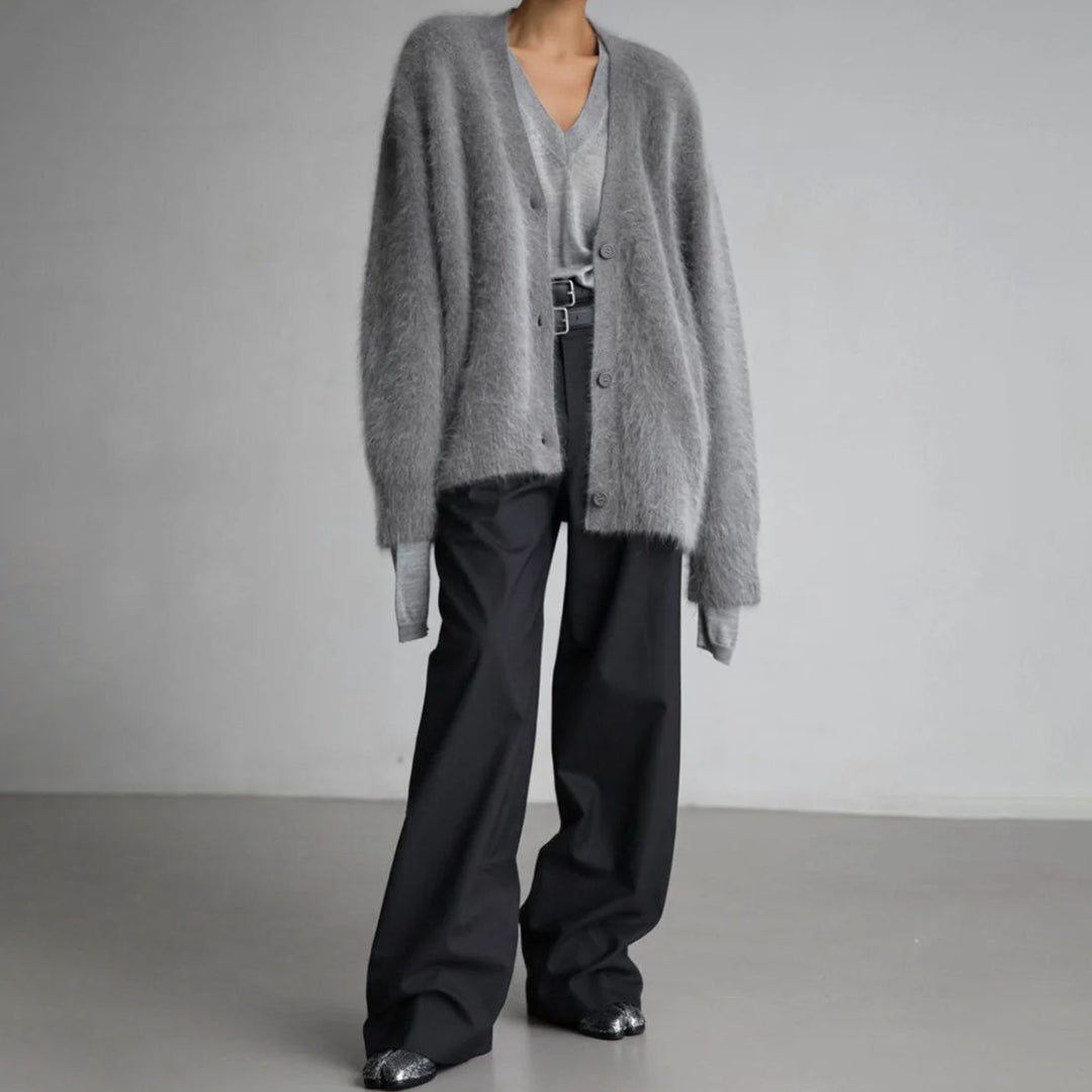 Women's Fluffy Oversized Knit Cardigan Button-Front