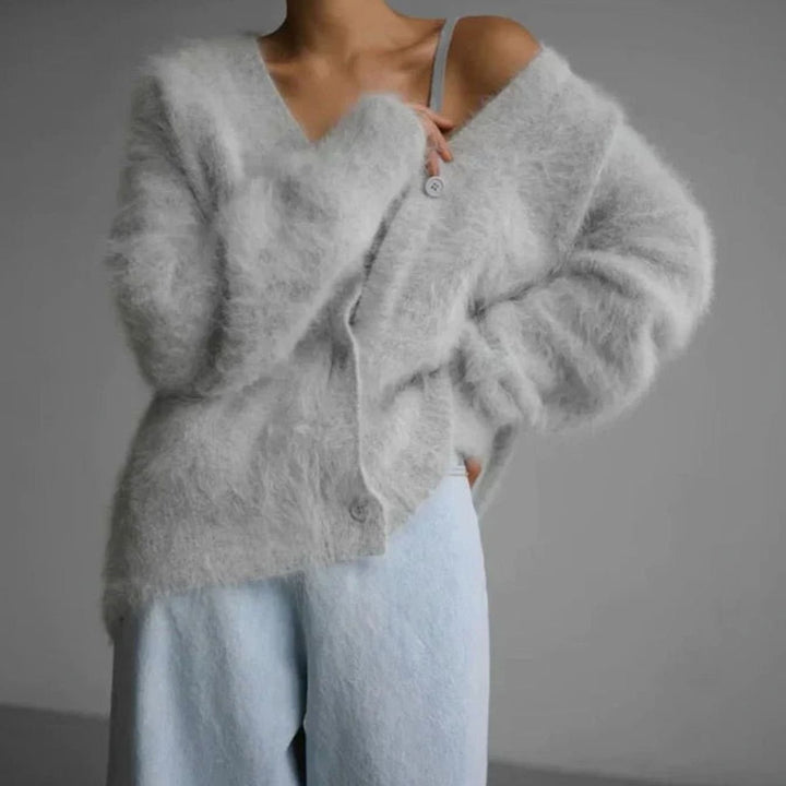 Women's Fluffy Oversized Knit Cardigan Button-Front