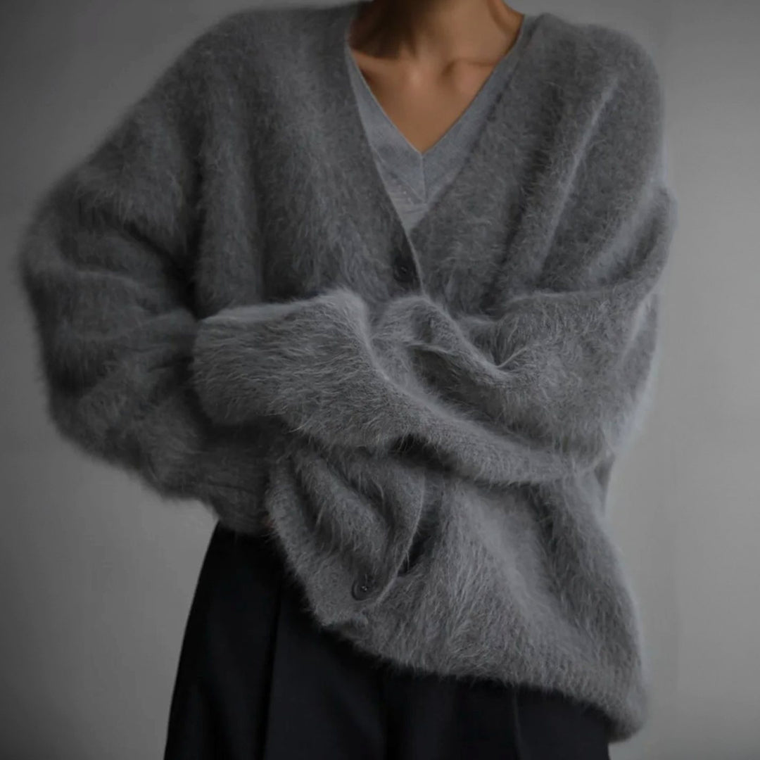 Women's Fluffy Oversized Knit Cardigan Button-Front