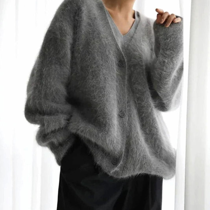 Women's Fluffy Oversized Knit Cardigan Button-Front