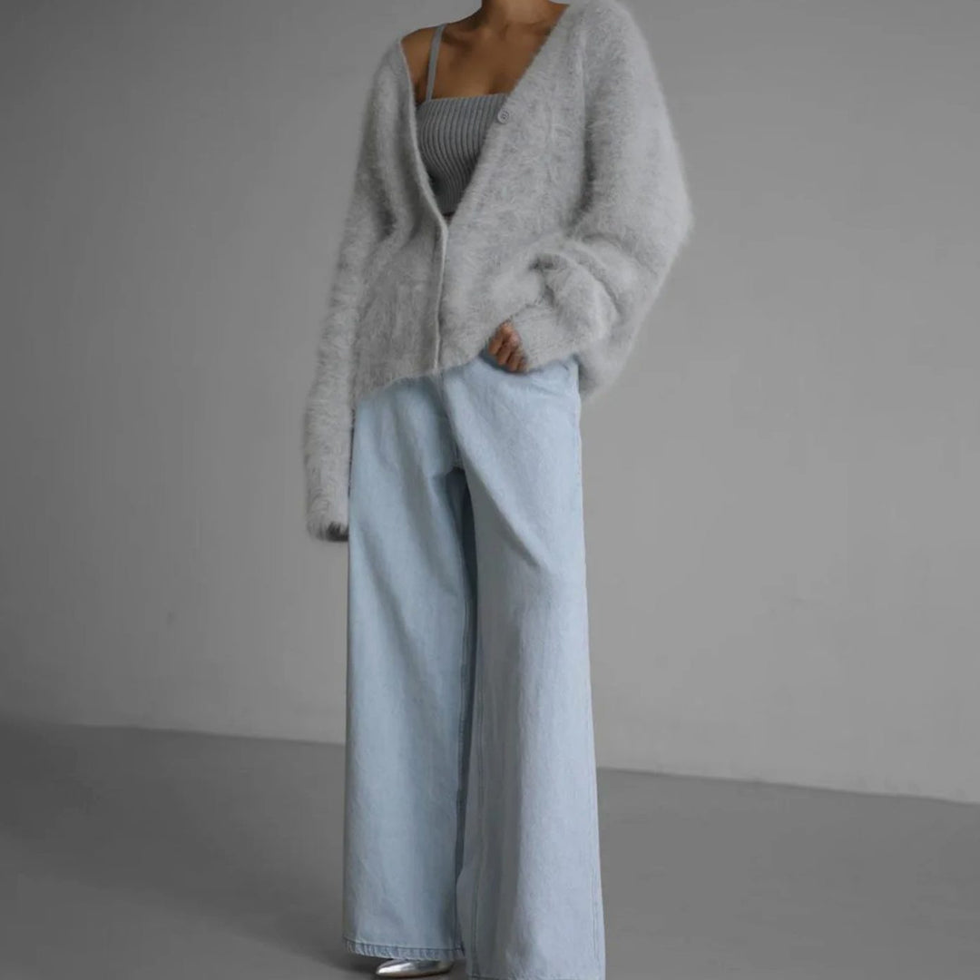 Women's Fluffy Oversized Knit Cardigan Button-Front