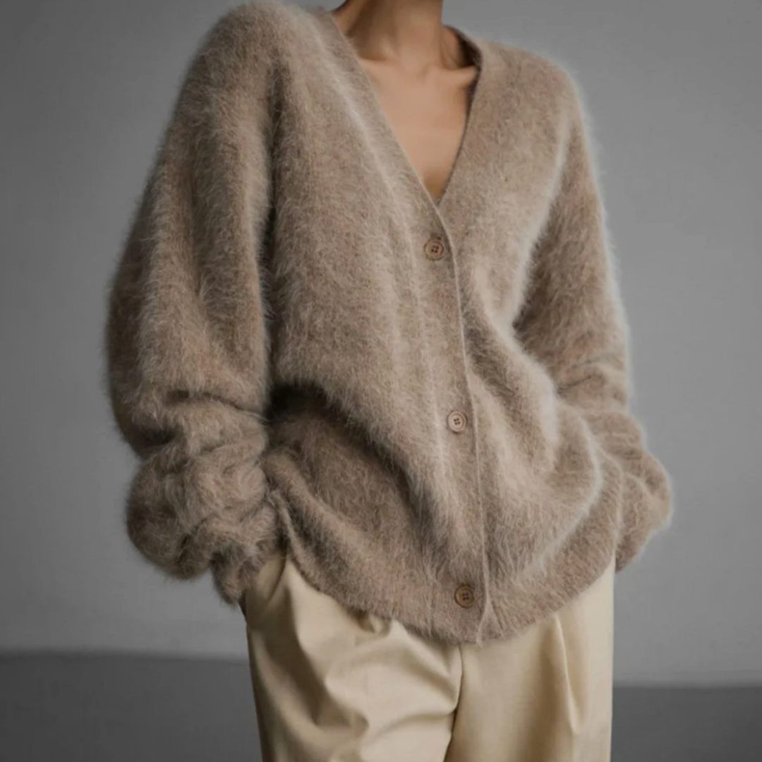 Women's Fluffy Oversized Knit Cardigan Button-Front
