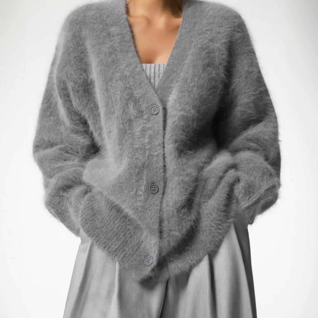 Women's Fluffy Oversized Knit Cardigan Button-Front