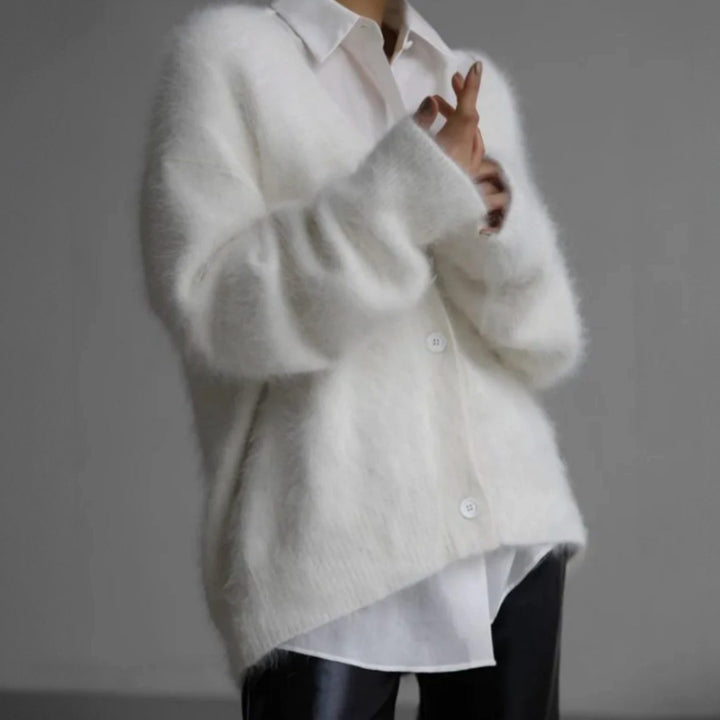Women's Fluffy Oversized Knit Cardigan Button-Front