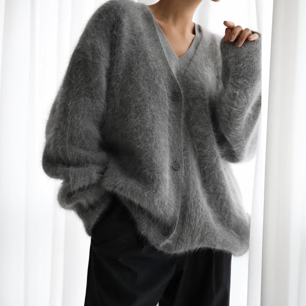 Women's Fluffy Oversized Knit Cardigan Button-Front Jumper