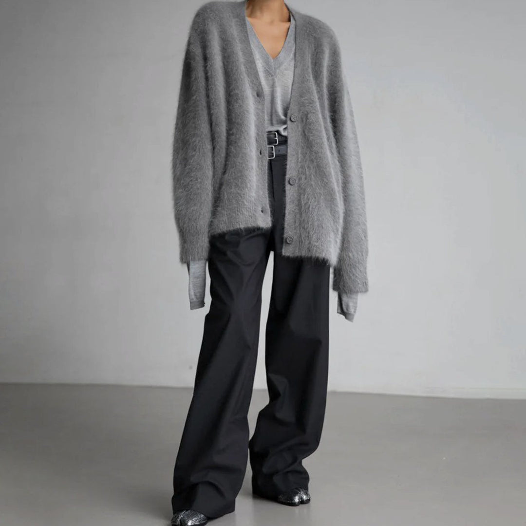 Women's Fluffy Oversized Knit Cardigan Button-Front Jumper