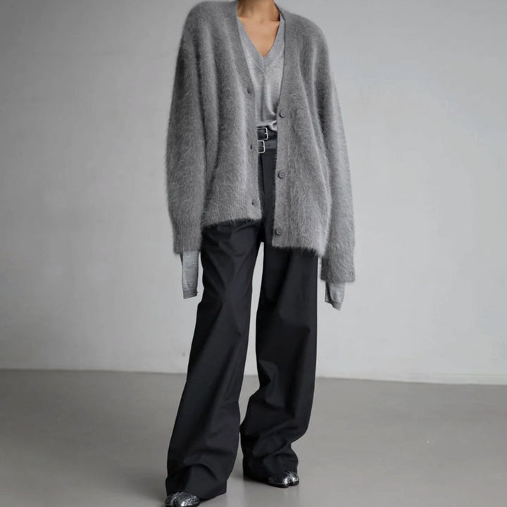 Women's Fluffy Oversized Knit Cardigan Button-Front Jumper