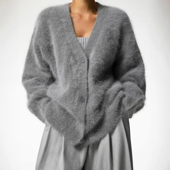 Women's Fluffy Oversized Knit Cardigan Button-Front Jumper