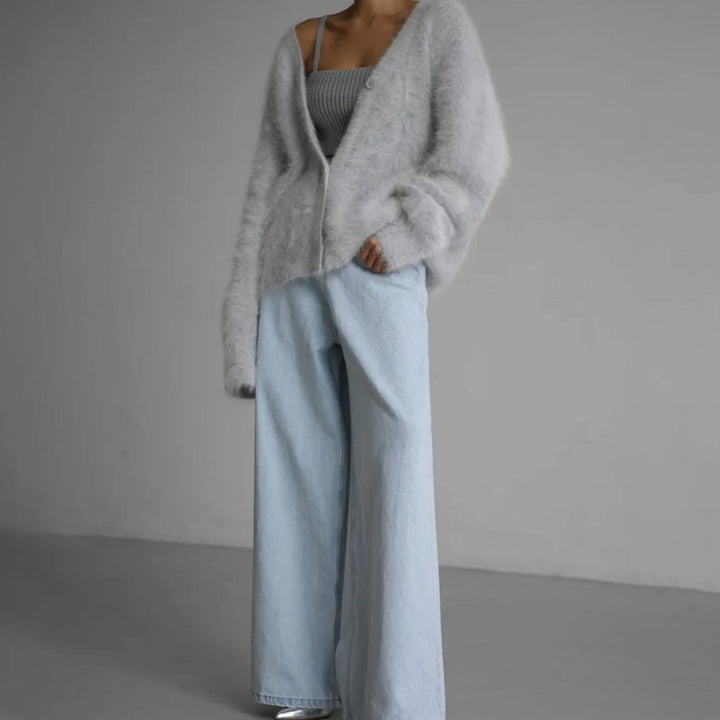 Women's Fluffy Oversized Knit Cardigan Button-Front Jumper