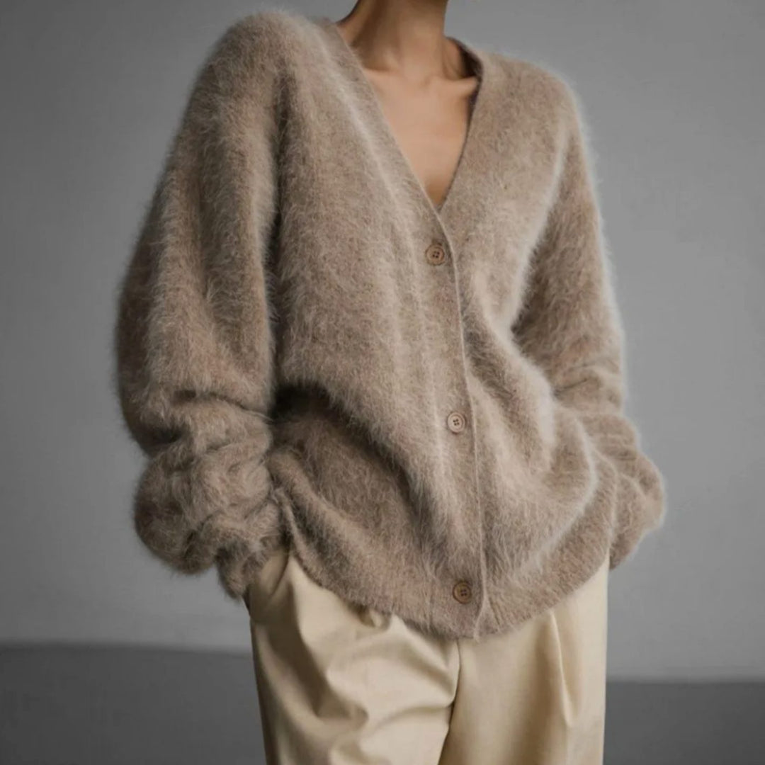 Women's Fluffy Oversized Knit Cardigan Button-Front Jumper