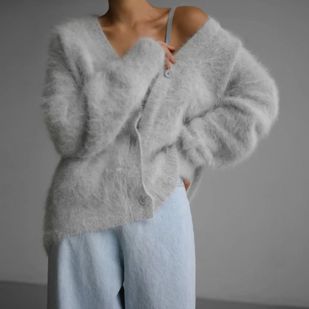 Women's Fluffy Oversized Knit Cardigan Button-Front Jumper