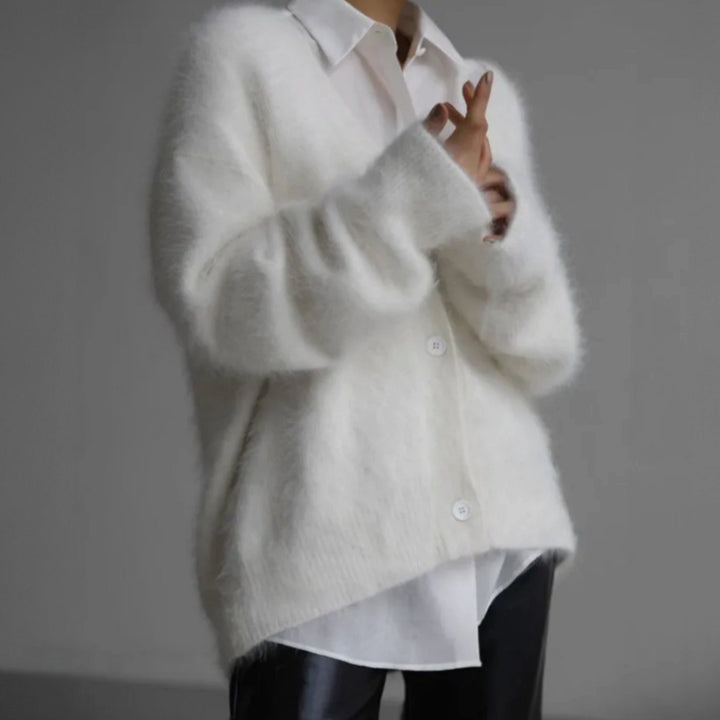 Women's Fluffy Oversized Knit Cardigan Button-Front Jumper