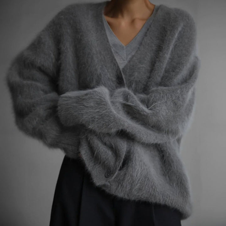 Women's Fluffy Oversized Knit Cardigan Button-Front Jumper