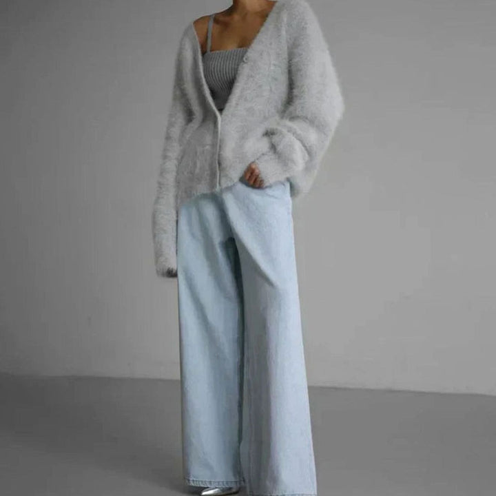 Women's Fluffy Oversized Knit Cardigan Luxe Cashmere Blend