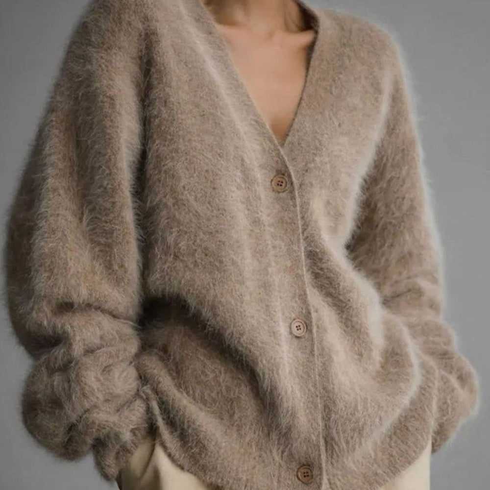 Women's Fluffy Oversized Knit Cardigan Luxe Cashmere Blend
