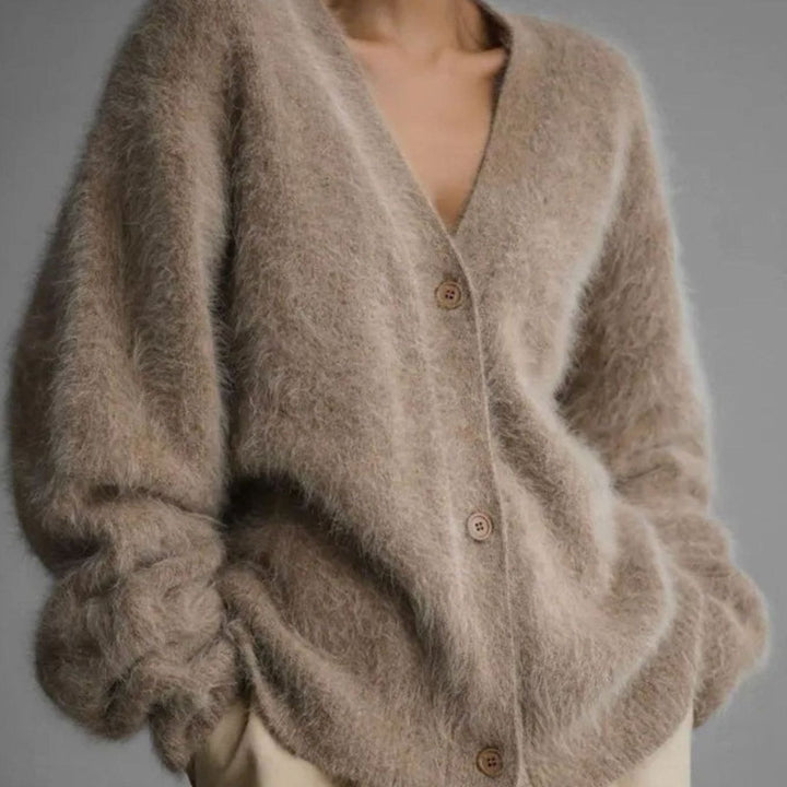 Women's Fluffy Oversized Knit Cardigan Luxe Cashmere Blend