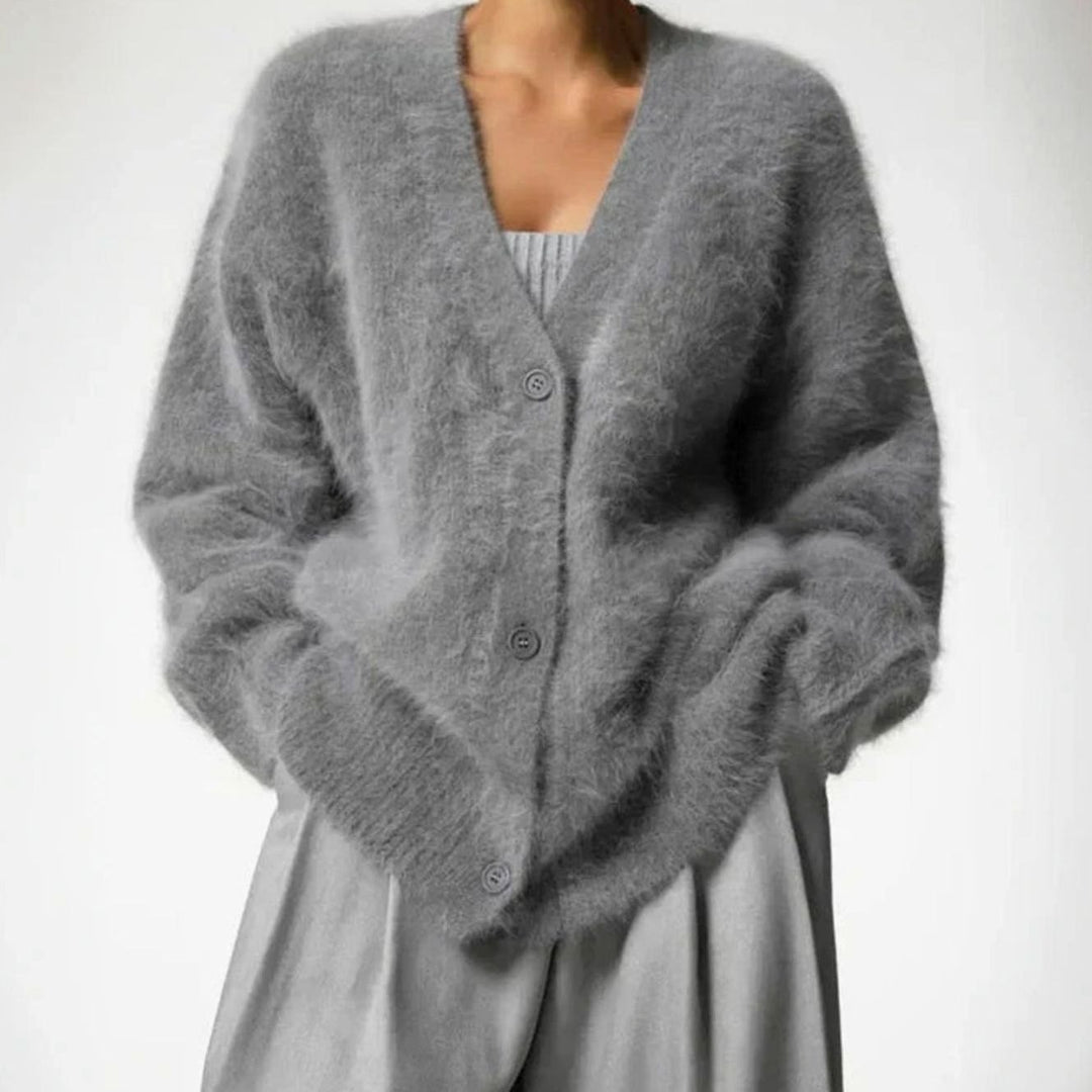 Women's Fluffy Oversized Knit Cardigan Luxe Cashmere Blend