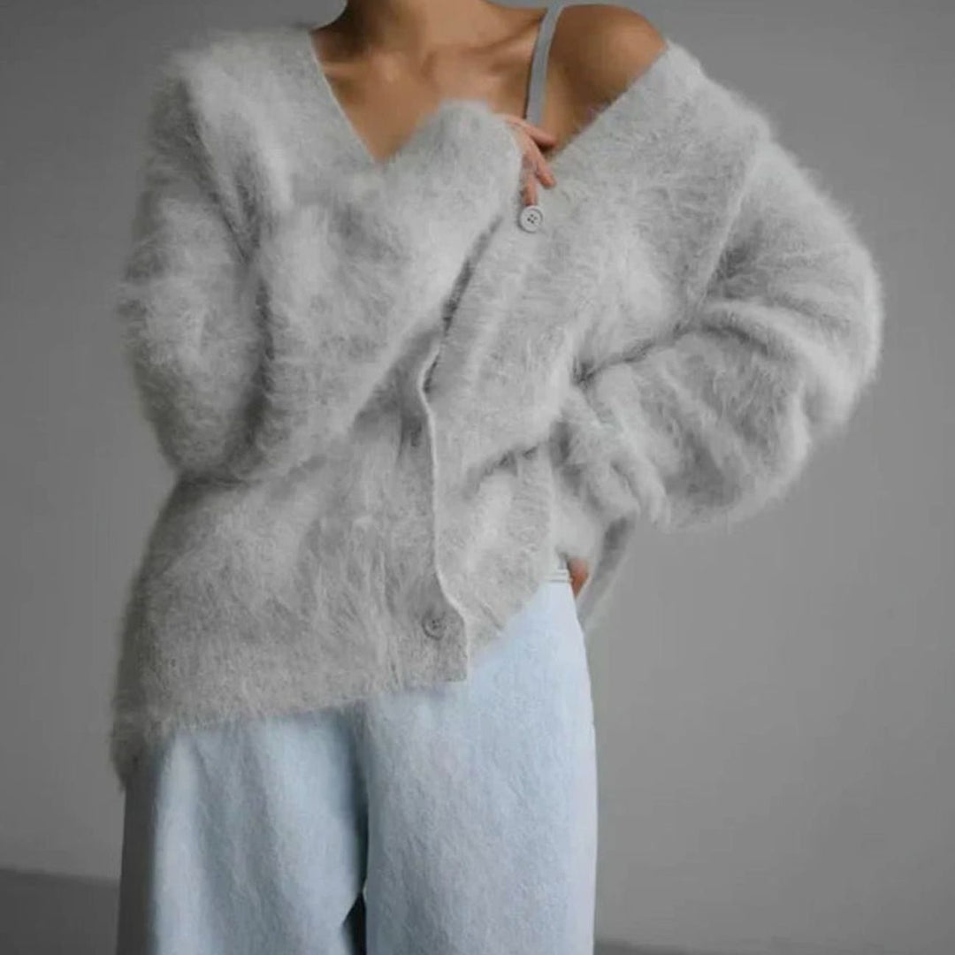 Women's Fluffy Oversized Knit Cardigan Luxe Cashmere Blend