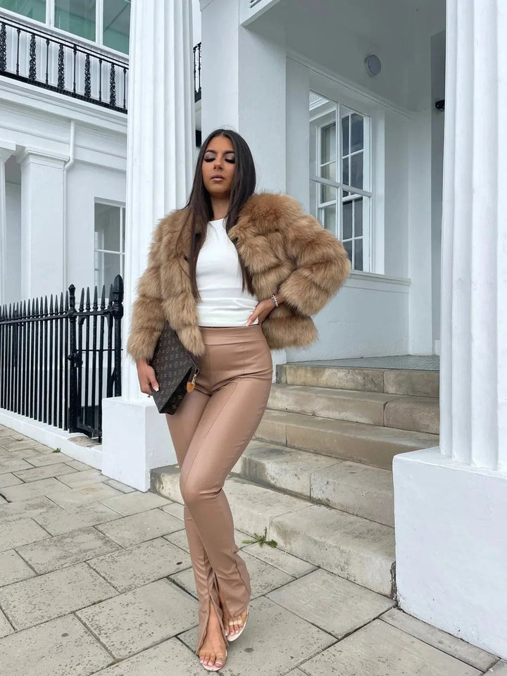 Women's Fluffy Short Faux Fur Coat Cropped Glamour Jacket