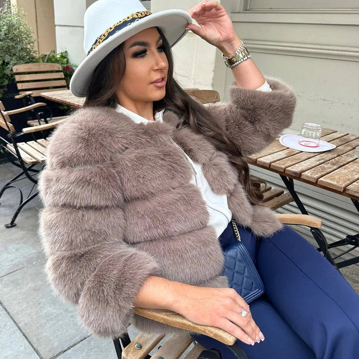 Women's Fluffy Short Faux Fur Coat Cropped Glamour Jacket