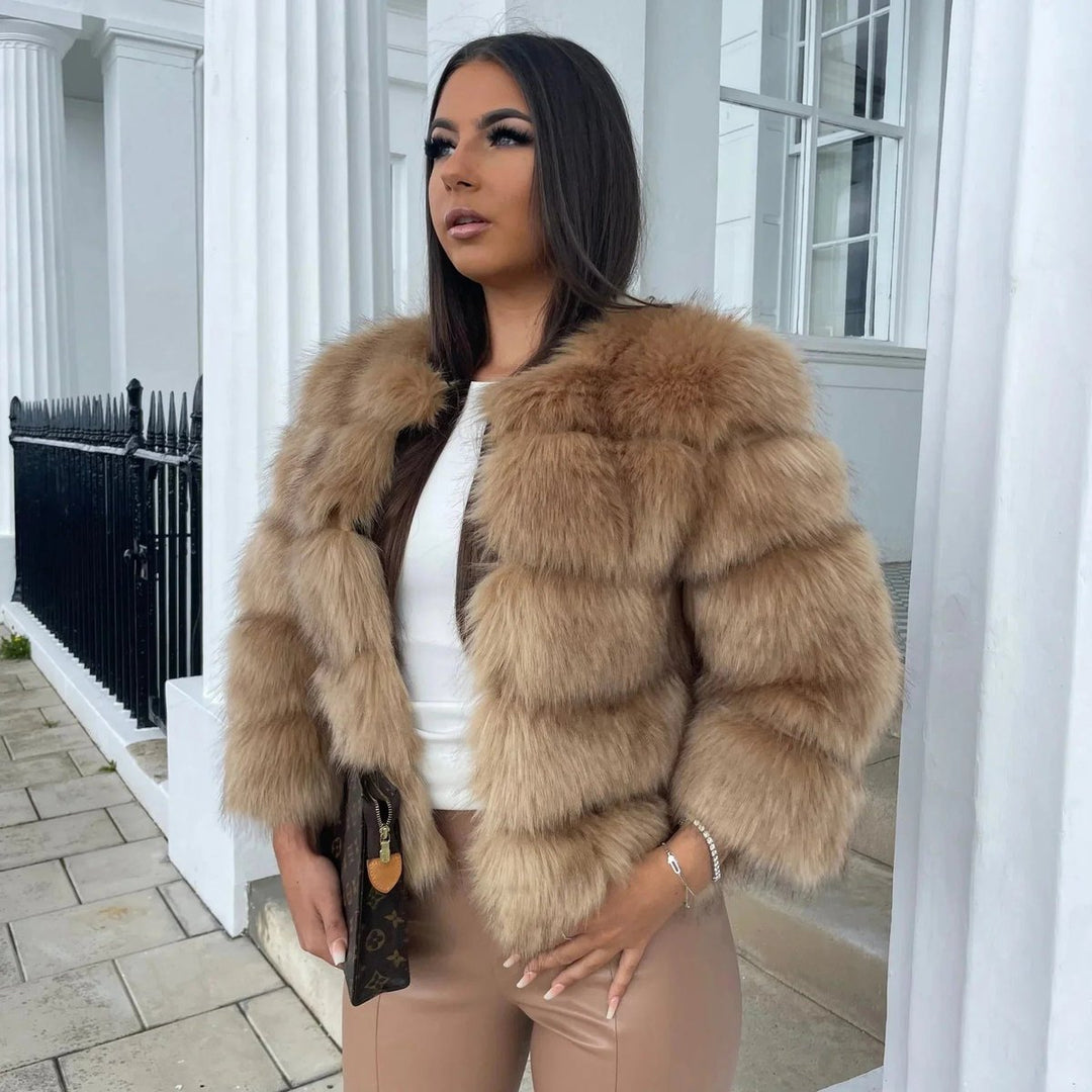 Women's Fluffy Short Faux Fur Coat Cropped Glamour Jacket
