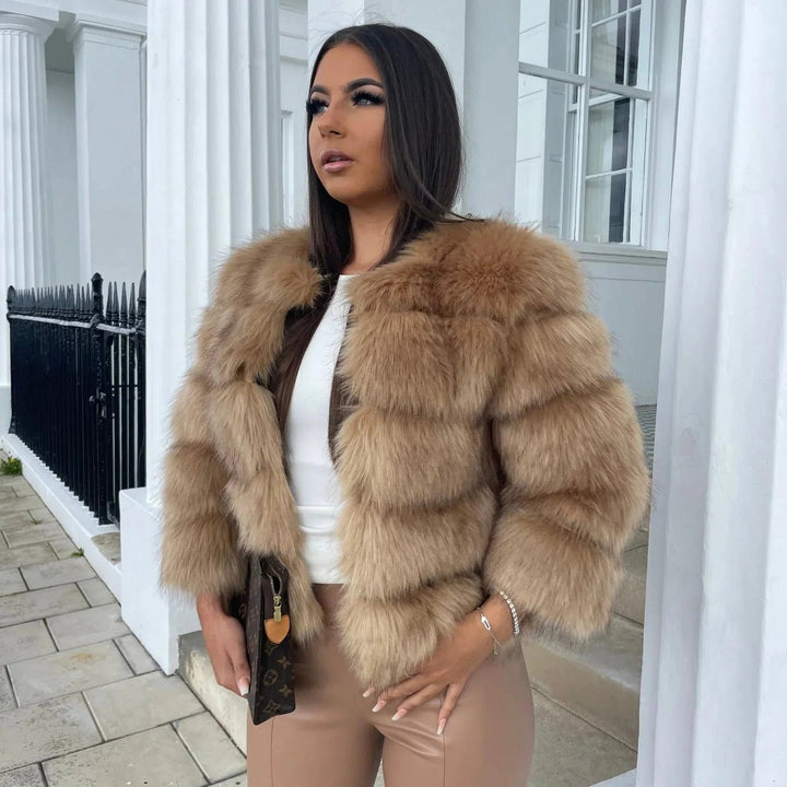 Women's Fluffy Short Faux Fur Coat Cropped Glamour Jacket