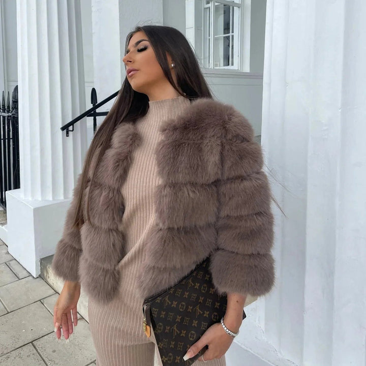 Women's Fluffy Short Faux Fur Coat Cropped Glamour Jacket