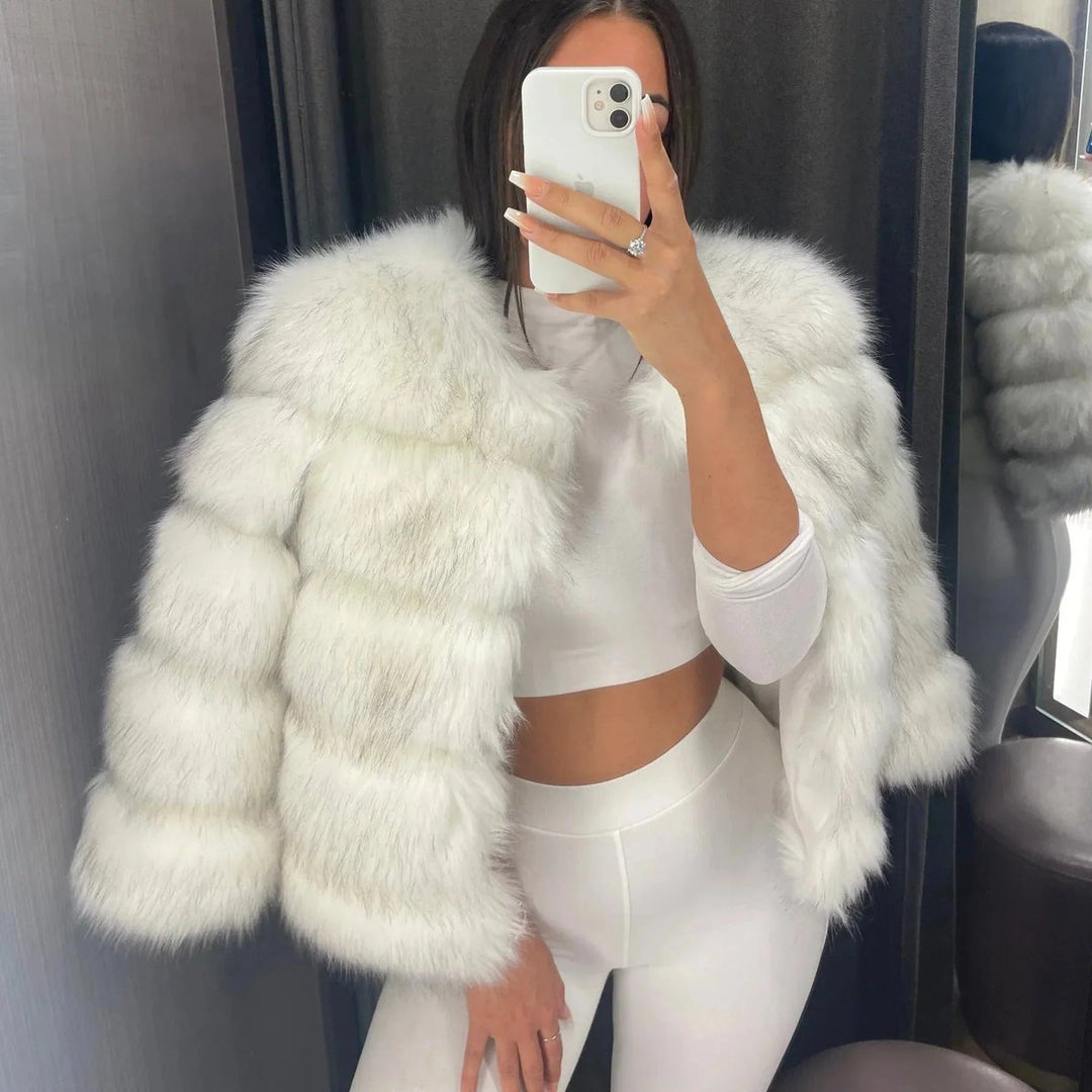 Women's Fluffy Short Faux Fur Coat Cropped Glamour Jacket