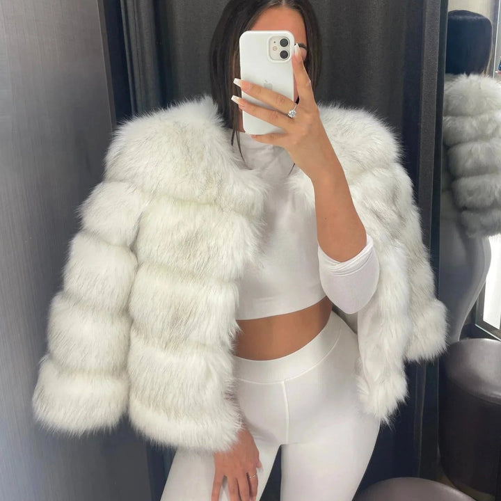 Women's Fluffy Short Faux Fur Coat Cropped Glamour Jacket