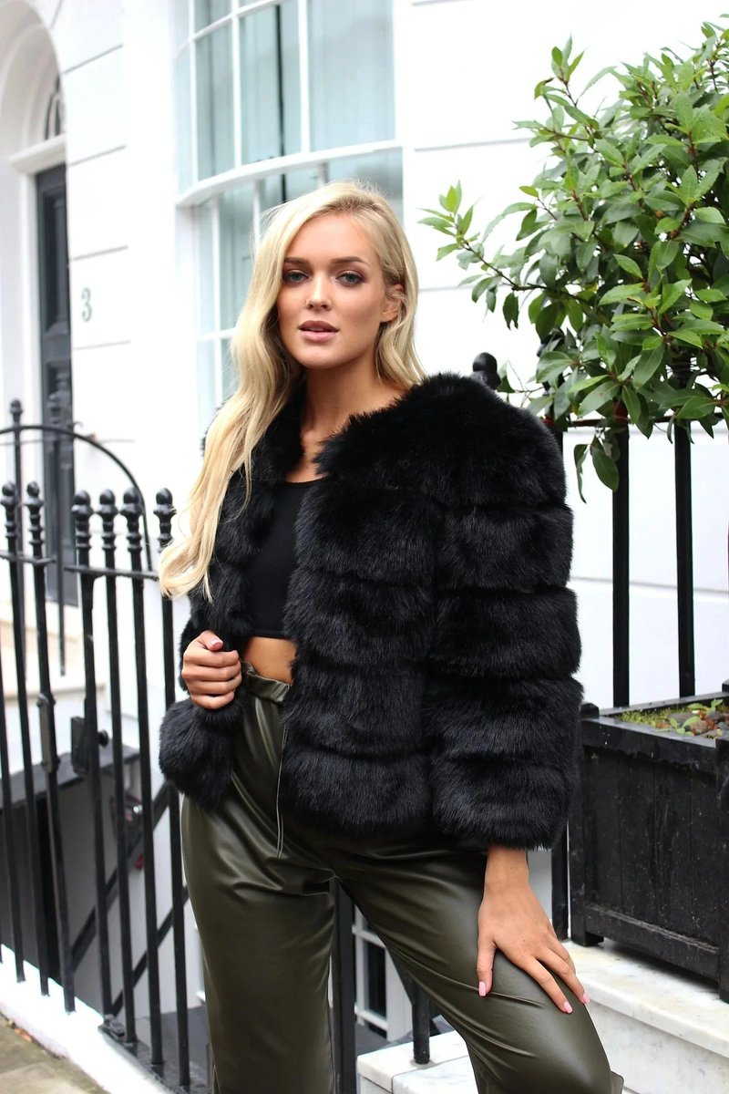Women's Fluffy Short Faux Fur Coat Cropped Glamour Jacket