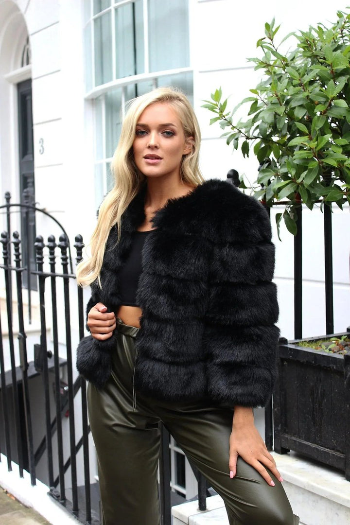 Women's Fluffy Short Faux Fur Coat Cropped Glamour Jacket