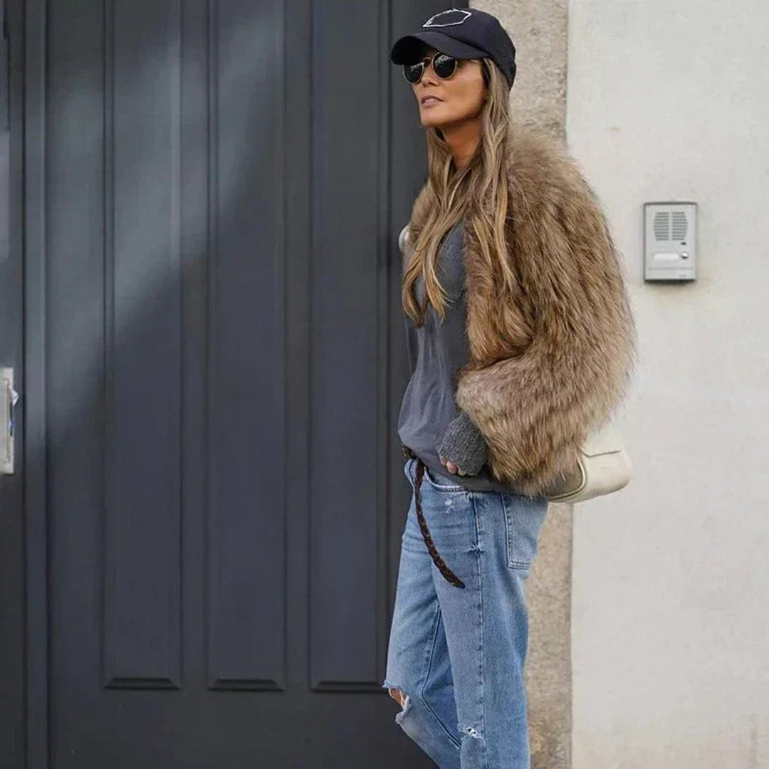 Women's Fluffy Short Faux Fur Coat Cropped Jacket