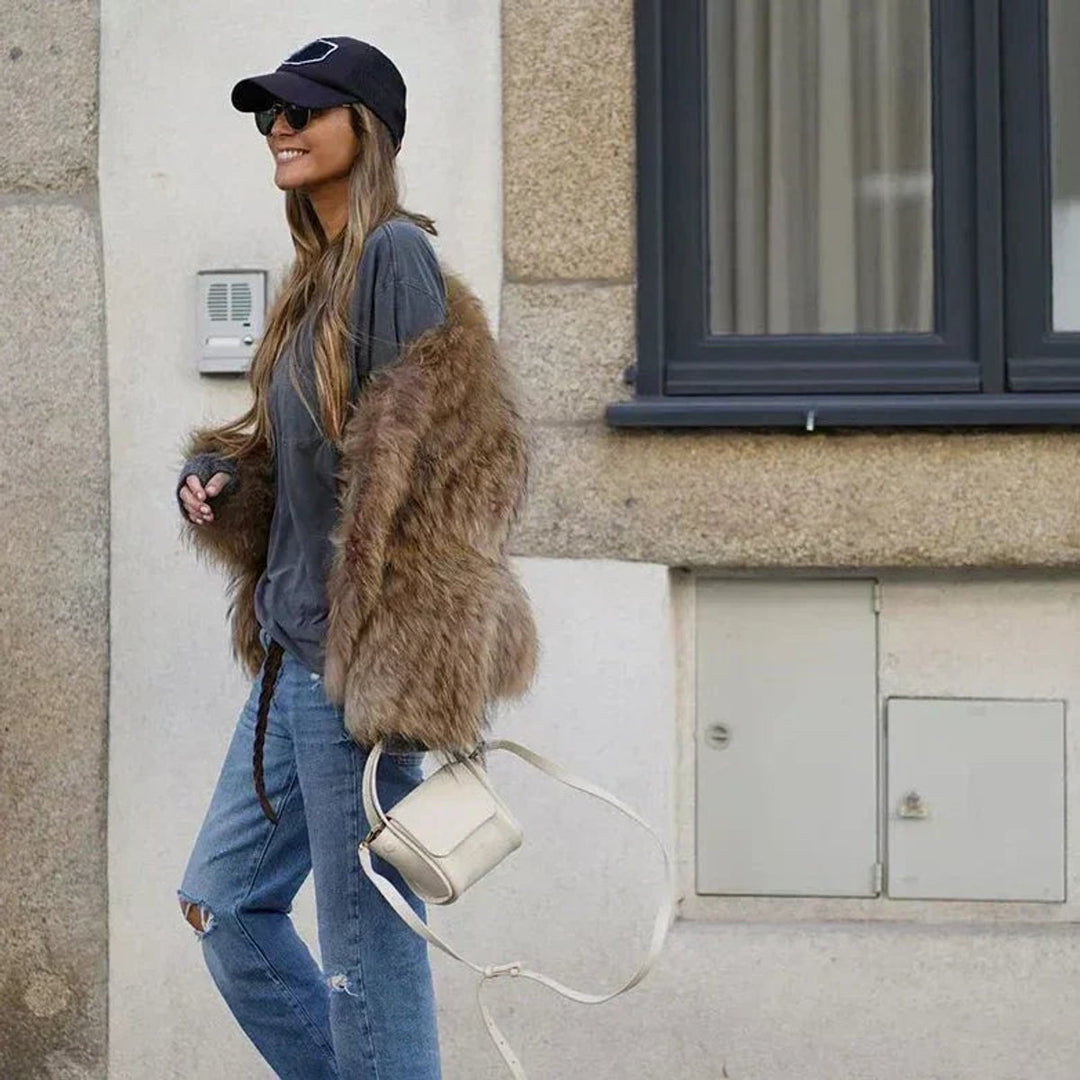 Women's Fluffy Short Faux Fur Coat Cropped Jacket