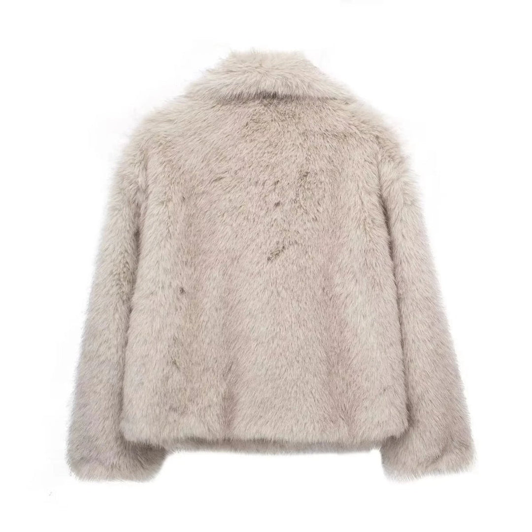 Women's Fluffy Short Faux Fur Coat Lapel Collar Jacket