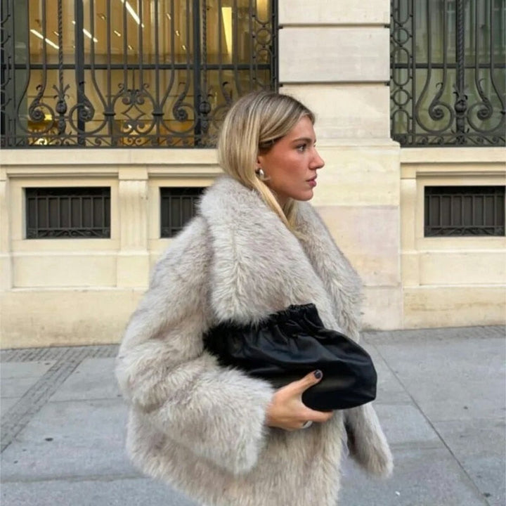 Women's Fluffy Short Faux Fur Coat Lapel Collar Jacket