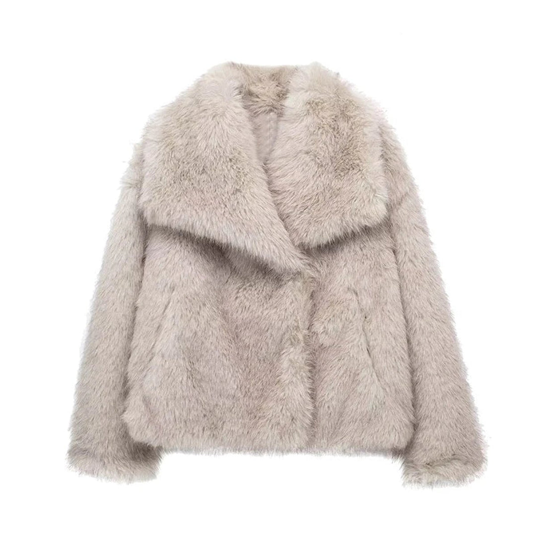 Women's Fluffy Short Faux Fur Coat Lapel Collar Jacket