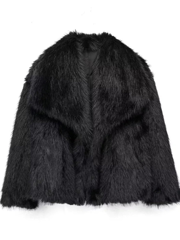 Women's Fluffy Short Faux Fur Coat Lapel Collar Jacket