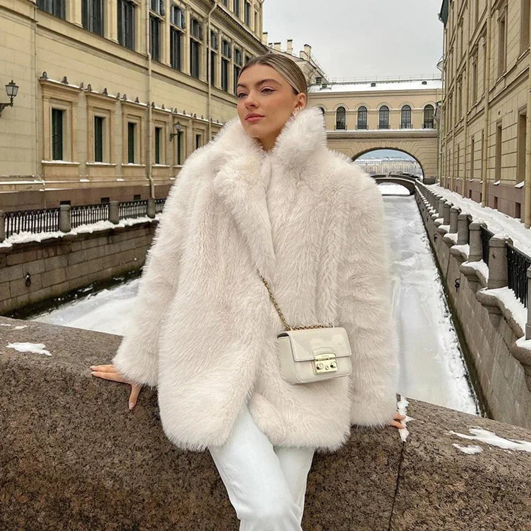 Women's Fluffy Short Faux Fur Coat Oversized Teddy Jacket