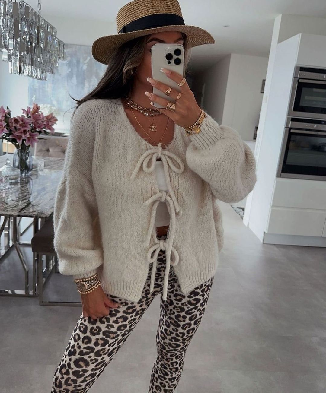 Women's Fluffy Tie-Front Oversized Knit Cardigan