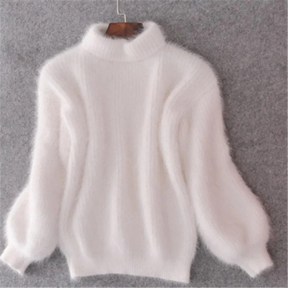Women's Fluffy Turtleneck Oversized Knit Jumper