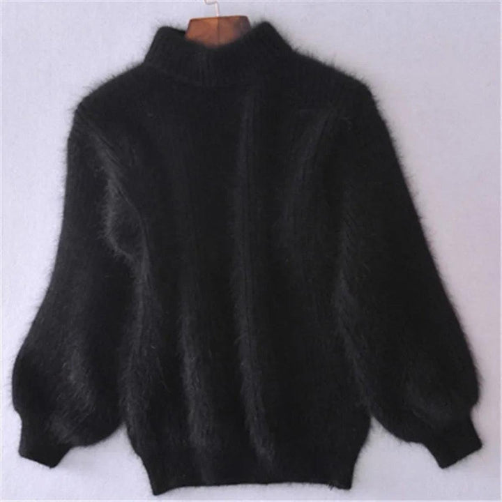Women's Fluffy Turtleneck Oversized Knit Jumper