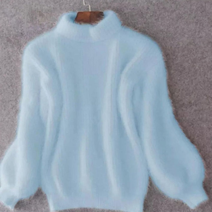 Women's Fluffy Turtleneck Relaxed-Fit Knit Sweater - Blue