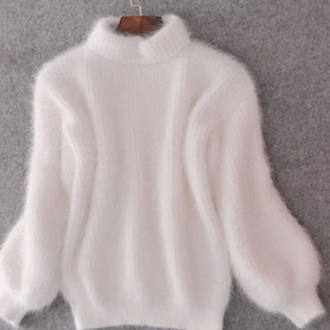 Women's Fluffy Turtleneck Relaxed-Fit Knit Sweater - White